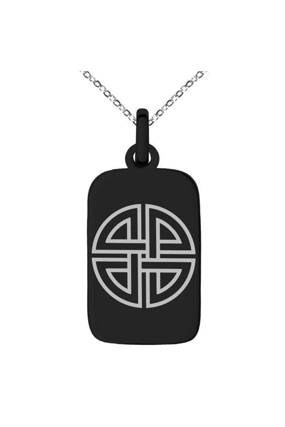 Stainless Steel Shield Knot Viking Norse Rune Engraved Small Rectangle Dog Tag Charm Pendant Necklace