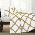 thumbnail image 2 of Dual Tone Diamond Ruffle Duvet Cover 3 Piece Set with Zipper Closure, 400 Thread Count & 100% Egyptian Cotton , Quilts Protector with Pillowcases - White & Taupe Solid, Super King Plus Size., 2 of 5