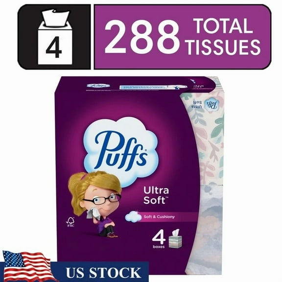 Ultra Soft Non Lotion Facial Tissues 4 Mega Cubes 288 Sheets Gentle Strength New