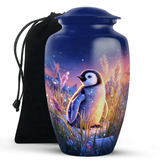 KARYLIZ Penguin Cremation Urns For Human Ashes - Large Purple Urns For Human Ashes Adult Female & Male - Funeral Urn For Men & Women - Memorial Decorative Urn For Mom