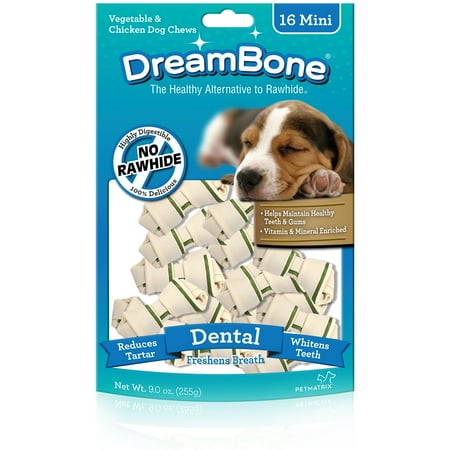 UPC: 0892383002616 | DreamBone Mini Dental Dog Chew Rawhide Free 16-Count Mini