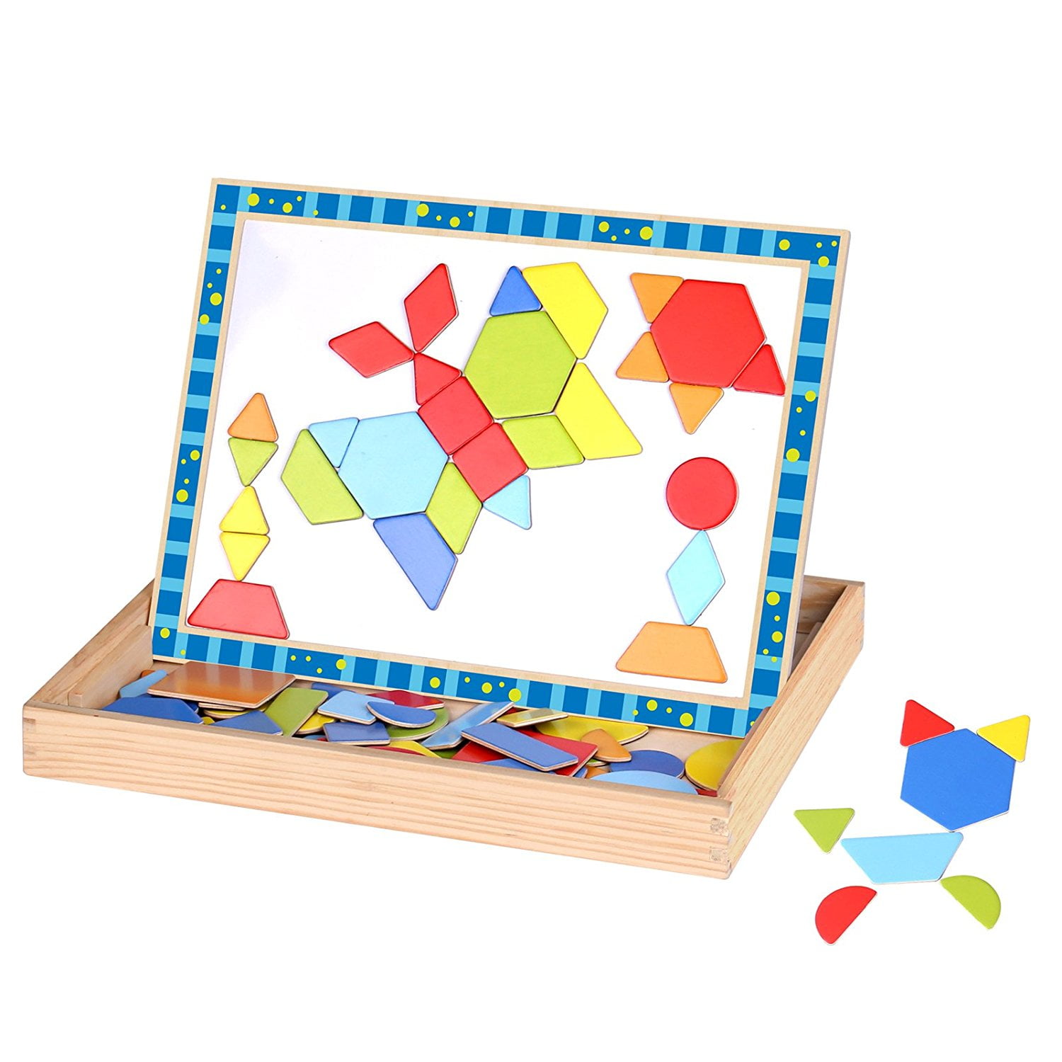 Timy Shape Puzzle Wooden Art Easel with Chalkboard and Chalk