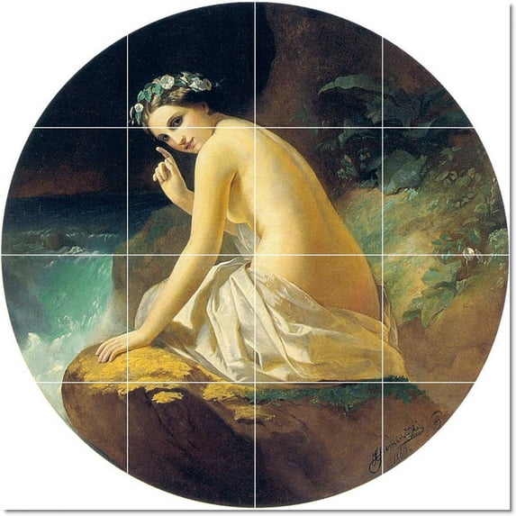 Ceramic Tile Mural-Henryk Siemiradzki Nudes Tile Mural Modern Floor Remodel. 17" w x 17" h using (16) 4.25 x 4.25 ceramic tiles