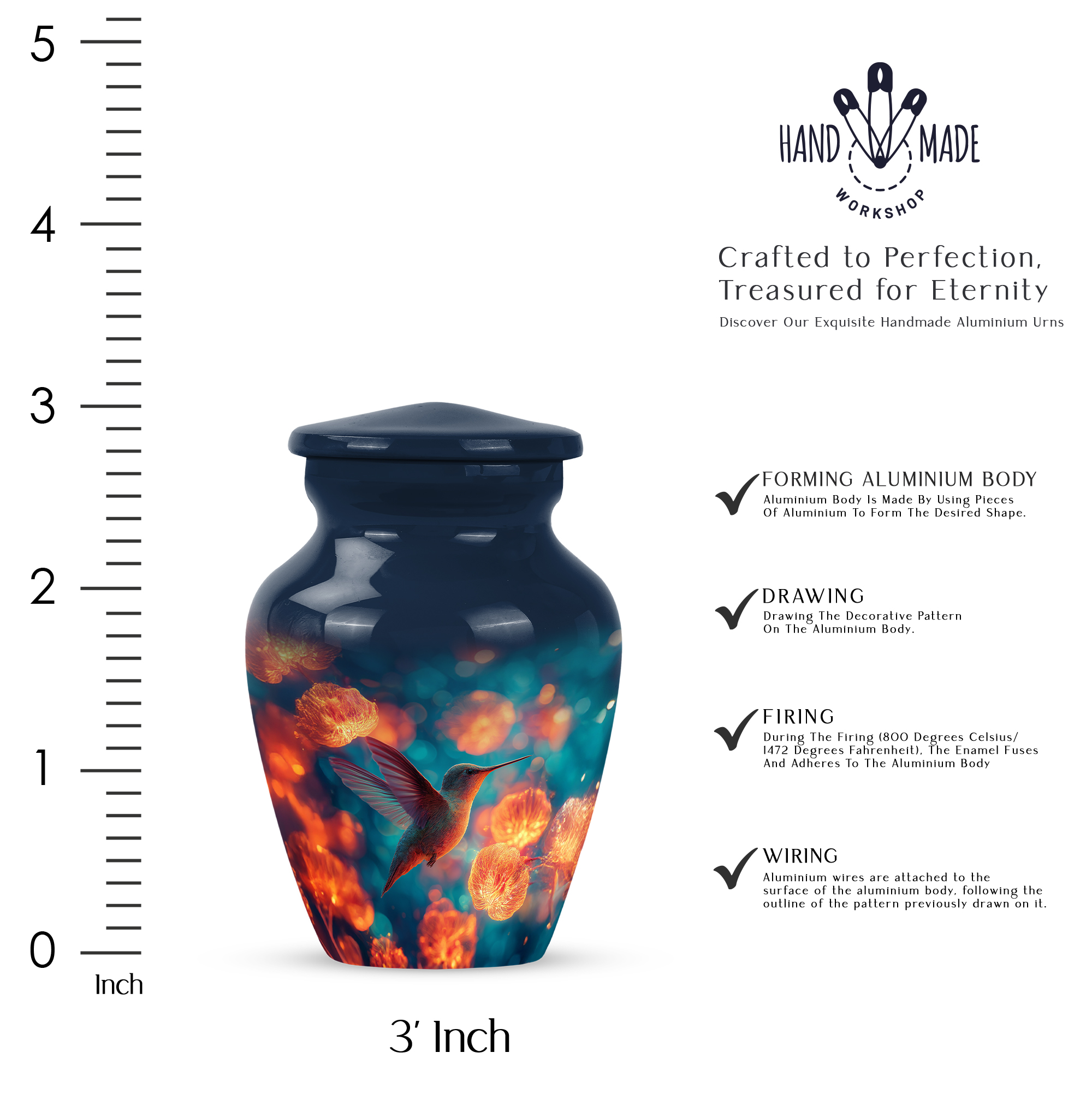 Humming Bird Burial Urns For Male - Orange Keepsake Cremation Urn For Ashes For Women - Tiny Flower Urn For Mom - Blue Decorative Urns For Human Ashes 3 Inch