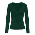 thumbnail image 3 of Arlun,Womens Plain Wrap Stretchy Tight T Shirts Sexy Deep V-Neck Long Sleeve Solid Color Simple Tops Women's Ruched Slim Fit Fall Thin Tshirts Green S, 3 of 4
