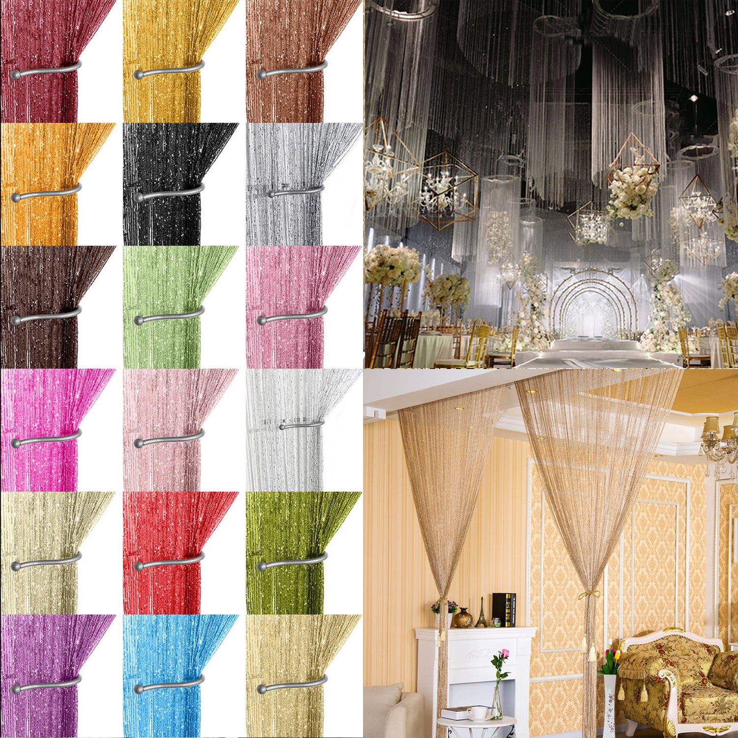 Curtain Crystal Beads Tassel Silk String Window Valance Door Sheer Panel 