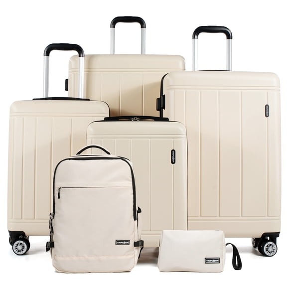 Tripcomp 6 Piece Hardside Spinner Luggage Set, 16/20/24/28 Inch Carry On & Checked Suitcase with TSA Lock, Lightweight Travel Luggage Combo with Backpack & Storage Bag,White