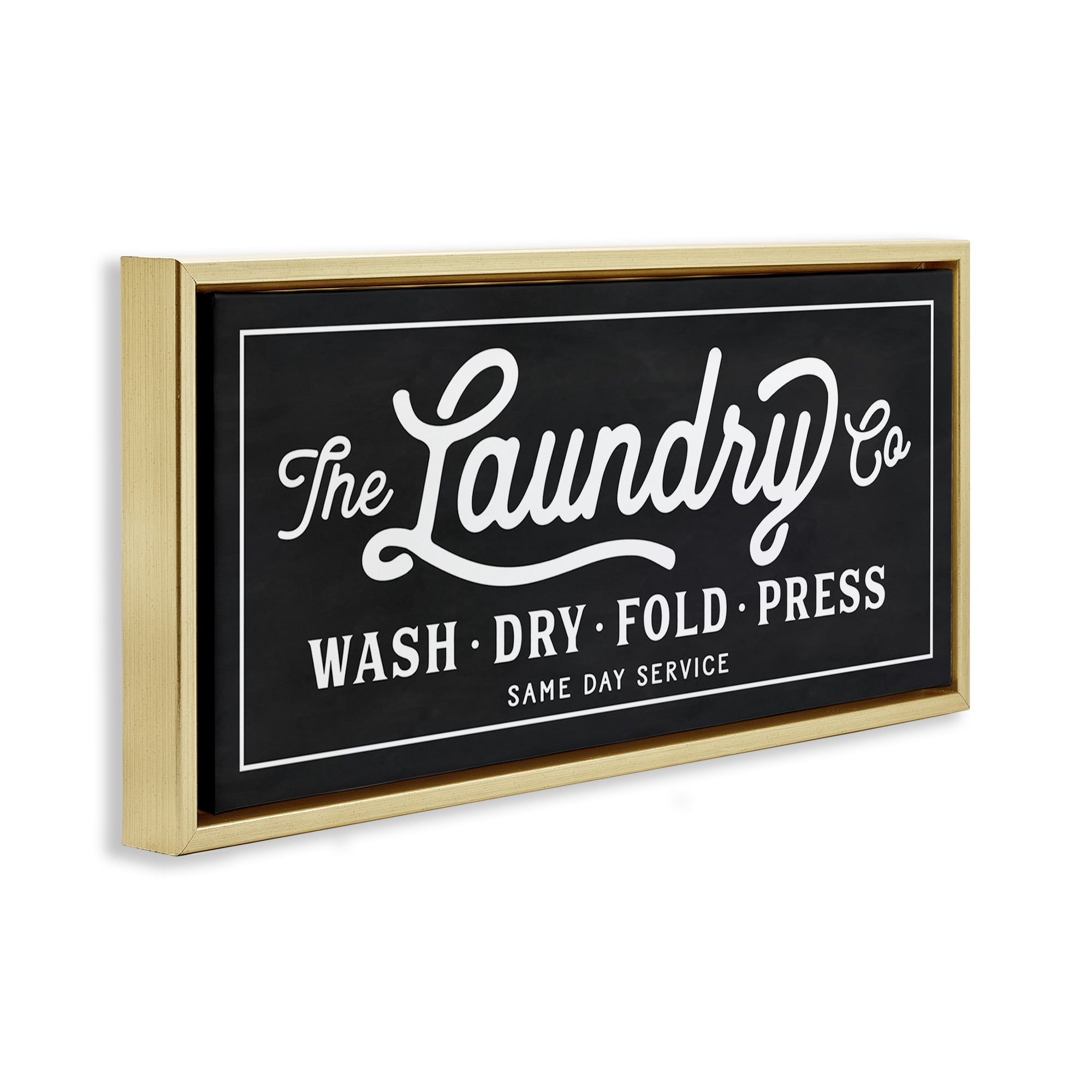 Stupell Industries Vintage Laundry Sign Cursive Typography Abstract Painting Gold Floater Framed Canvas Art Print Wall Art, 31 x 14