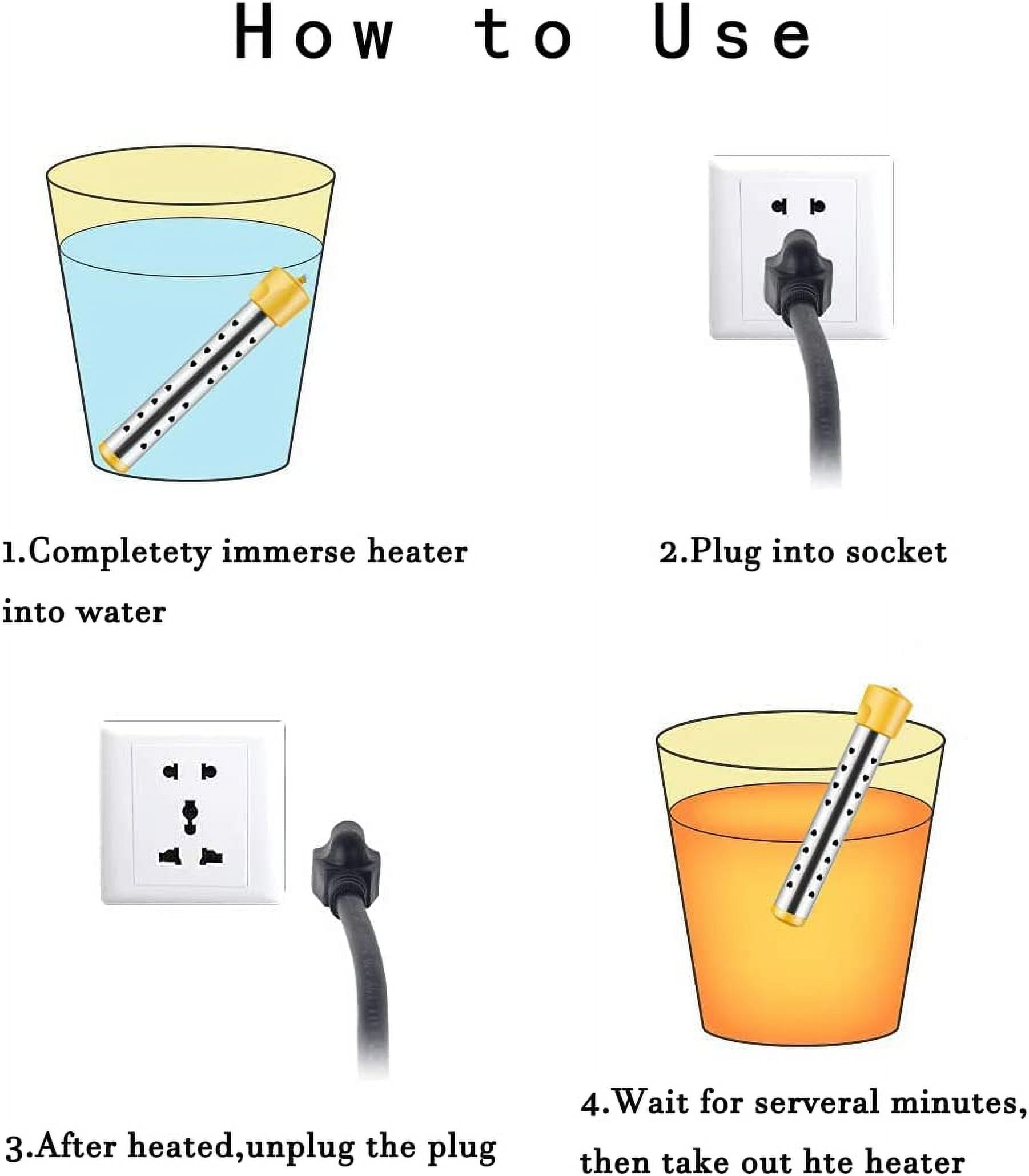 Immersion Water Heater, 1500W Electric Submersible Water Heater with Stainless Steel Guard Cover, Portable Bucket Heater to Heat 5 Gallons of Water in Minutes,Yellow