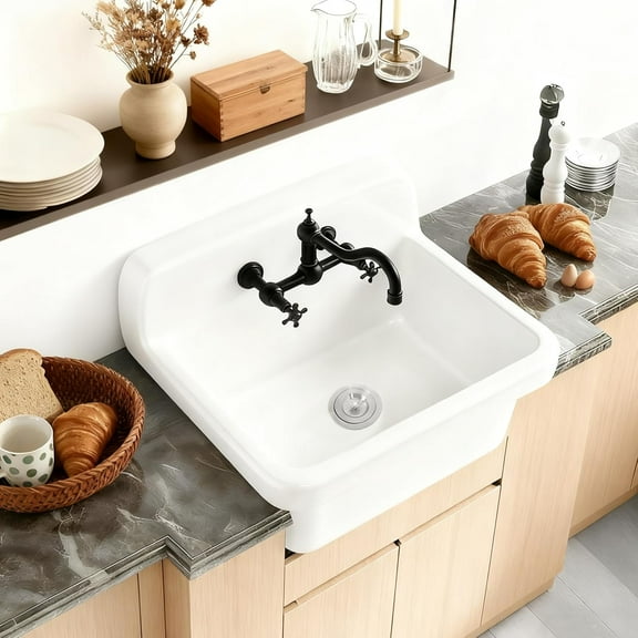 21" White Utility Sink, Wall-Mounted Farmhouse Sink with Wall Hook and Drain, Modern Laundry Sinks Above Counter for Garage, Workshop, Washing Room, Bathroom