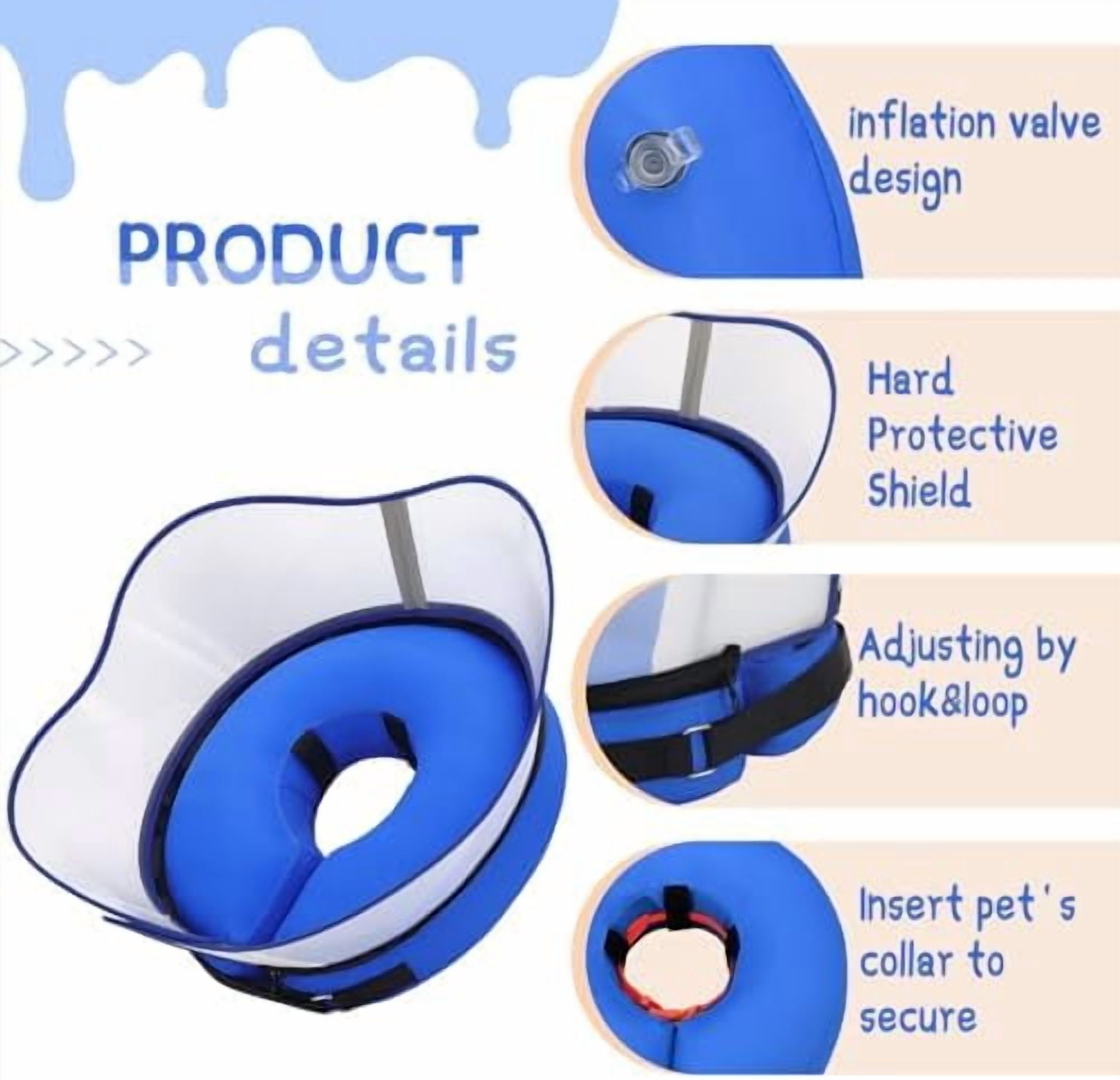 Raised Inflatable Dog Cone Collar to Stop Licking, Soft Dog Cone Alternative After Surgery, Pet Neck Donut Collar for Small Medium Large Dogs Solid Blue,L(Neck 12"-16")