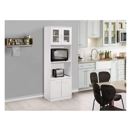 Danbury Tall Kitchen Pantry, Microwave Storage Cabinet, White, 23" W x 15" D x 70" H