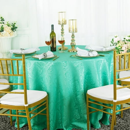 

Wedding Linens Inc. 120 Round Damask Marquis Damask Jacquard Polyester Linen Tablecloth Table Covers with Seamless Design - Tiffany Aqua Blue
