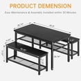 thumbnail image 6 of Lamerge 3-Piece Dining Table Set, Black Dining Table with Storage Shelf, Kitchen Table and Chairs Set for 4, Dining Table Set with 2 Benches, Industrial Dining Table Set for Dining Room, Kitchen, 6 of 8
