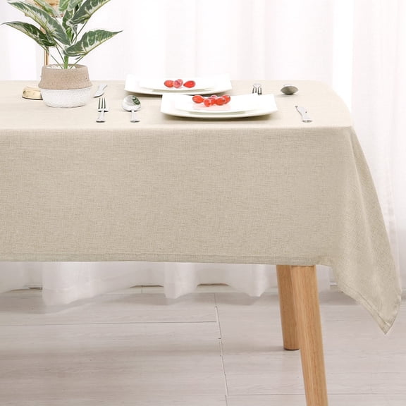 Hiasan Faux Linen Rectangle Tablecloth - 54 x 80 Inch Beige Wrinkle and Stain Resistant Washable Table Cloth for Kitchen Dining Room Holiday Table Cover for Party Dinner