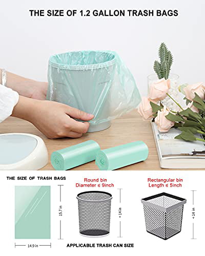 Green Strong Small Compostable Trash Bags Small Bathroom Trash Bags for Home Kitchen Office Fit 4.5-5 Liter Trash Can,1-1.5 Gallon 1.2 Gallon Trash Can Liners,125 Counts Drawstring Mini Trash Bags 