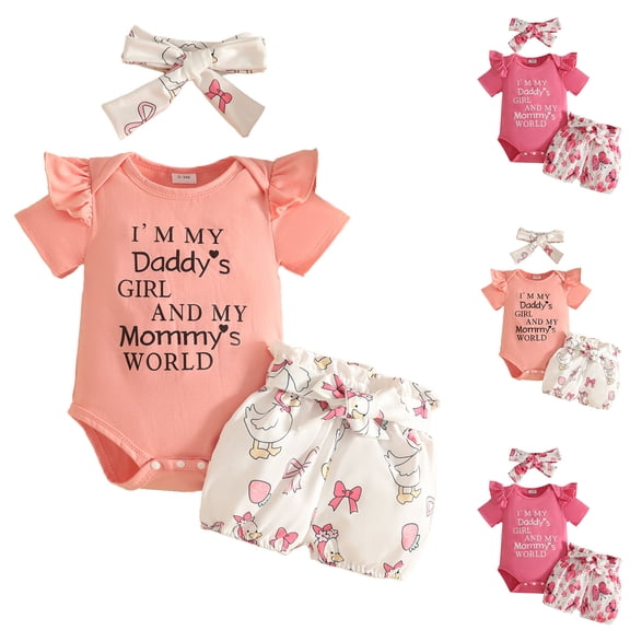 Nwiuh Baby Girl Clothes Stuff Summer Cute Outfit 0-24 Months(3-6 Months, Hot Pink)