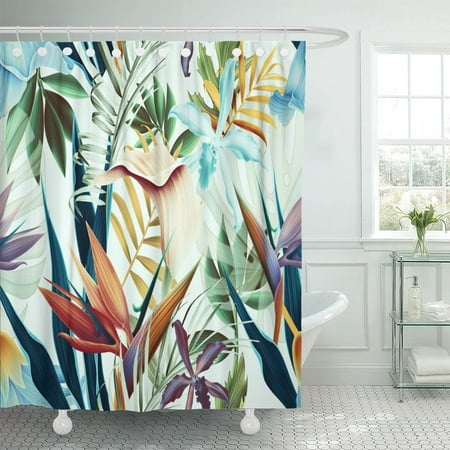 Pknmt Colorful Hawaii Tropical Flower Plant And Leaf Pattern Green
