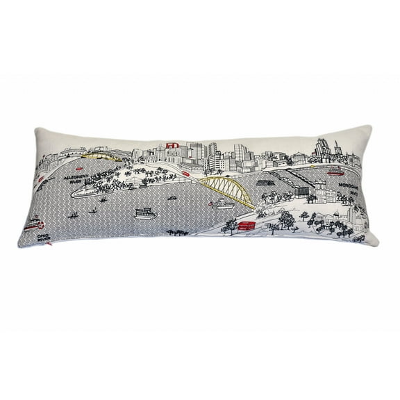 35" White Pittsburgh Daylight Skyline Lumbar Decorative Pillow