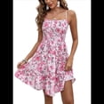 thumbnail image 1 of Vestido Mini Floral con Tirantes Finos, Escote Cuadrado, Corte A, Vestido de Verano para Mujer 2025 Rosa S, 1 of 9