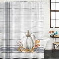 thumbnail image 2 of Grey White Pumpkin Shower Curtain, Waterproof Shower Curtains for Bathroom, Thanksgiving Fall Leaf Stripe Wooden Washable Fabric Bathtub Curtain Set Bath Decor with 12 Hooks Standard 72"x72", 2 of 8