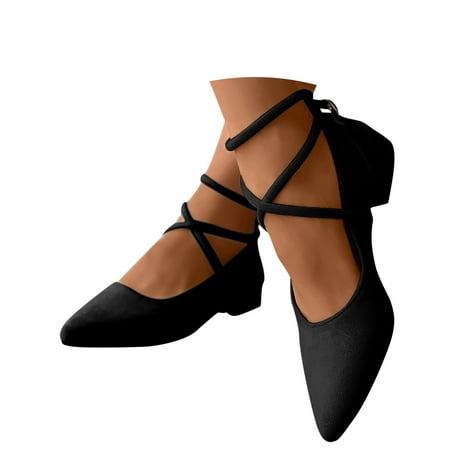 Oyedens Womens Dress Shoes Suede Pointy Toe Cross Trappy Low Heels Dressy Shoes for Ladies Wedding