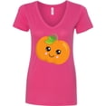 thumbnail image 3 of Inktastic Halloween Pumpkin, Smiling Pumpkin, Trick or Treat Women's V-Neck T-Shirt, 3 of 5