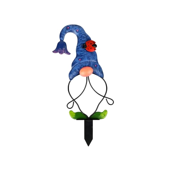 Blue Iron Metal Dwarf Garden Stake Decor For Outdoor Courtyard And Flower Bed Use