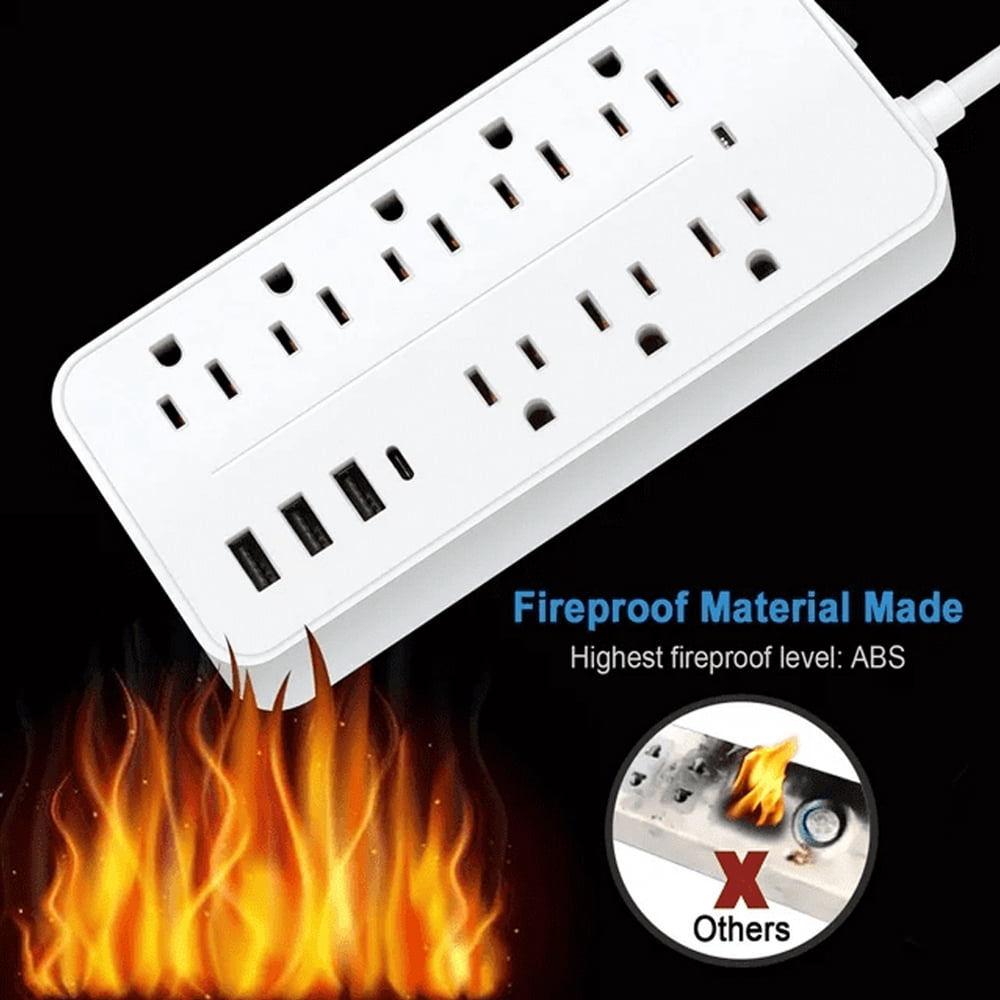 10ft Cord 4 USB Ports (1 USB C) Surge Protector Power Strip, Extension Cord for Home Office, ETL Listed, White
