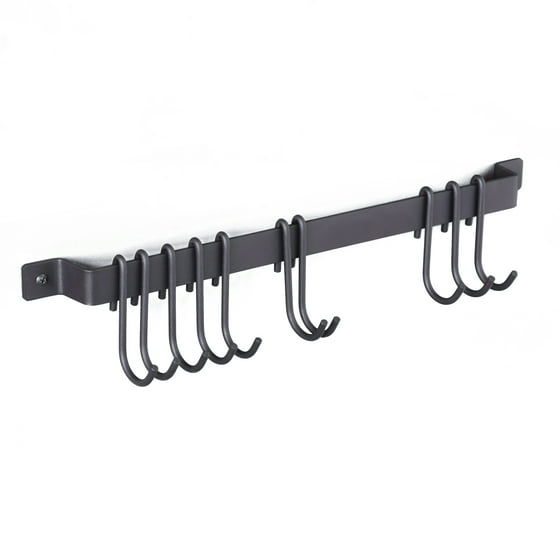 Hanging Iron Gourmet Wall Mount Kitchen Bar Rack 17 Inch Rail and 10 S ...