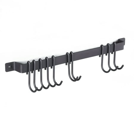 Gourmet Collection Pot Hooks - Wallniture Hanging Iron Gourmet Wall Mount Kitchen Bar Rack 17 Inch Rail and 10 S Hooks Set Utensil Pot Pan or Lid Storage Organizer