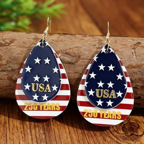 Patriotic Earrings USA 250th Anniversary Teardrop Earrings Red White Blue Glitter Leather Dangle Earrings Lightweight Independence Day Jewelry for 4th of July Parties Celebrations Daily Wear