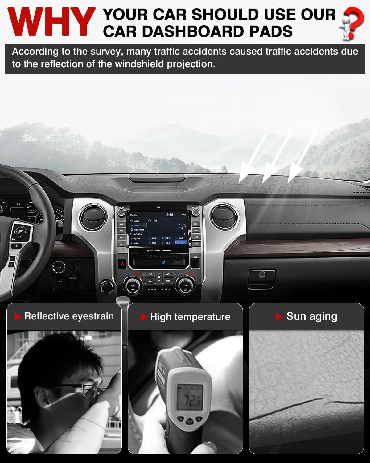 Canvcle Dashboard Cover Mat for 2015-2020 Chevy Chevrolet Tahoe/Suburban/GMC Yukon Accessories Dash Cover Flannel Dash Mat Sunshade Glare UV Rays Protector