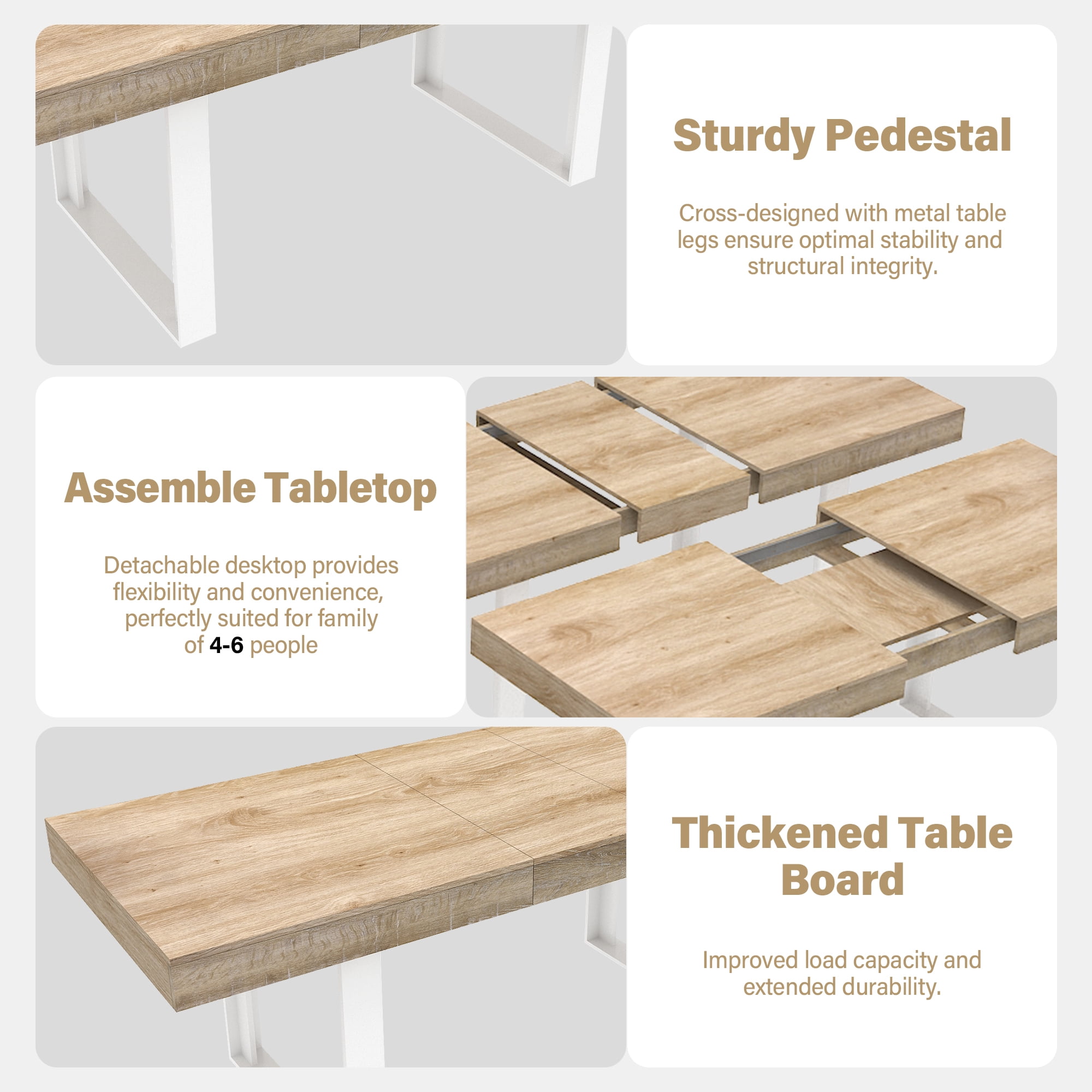 Aukfa Extendable Dining Room Table for 6-10,Farmhouse Large Rectangular Kitchen Table,White Oak