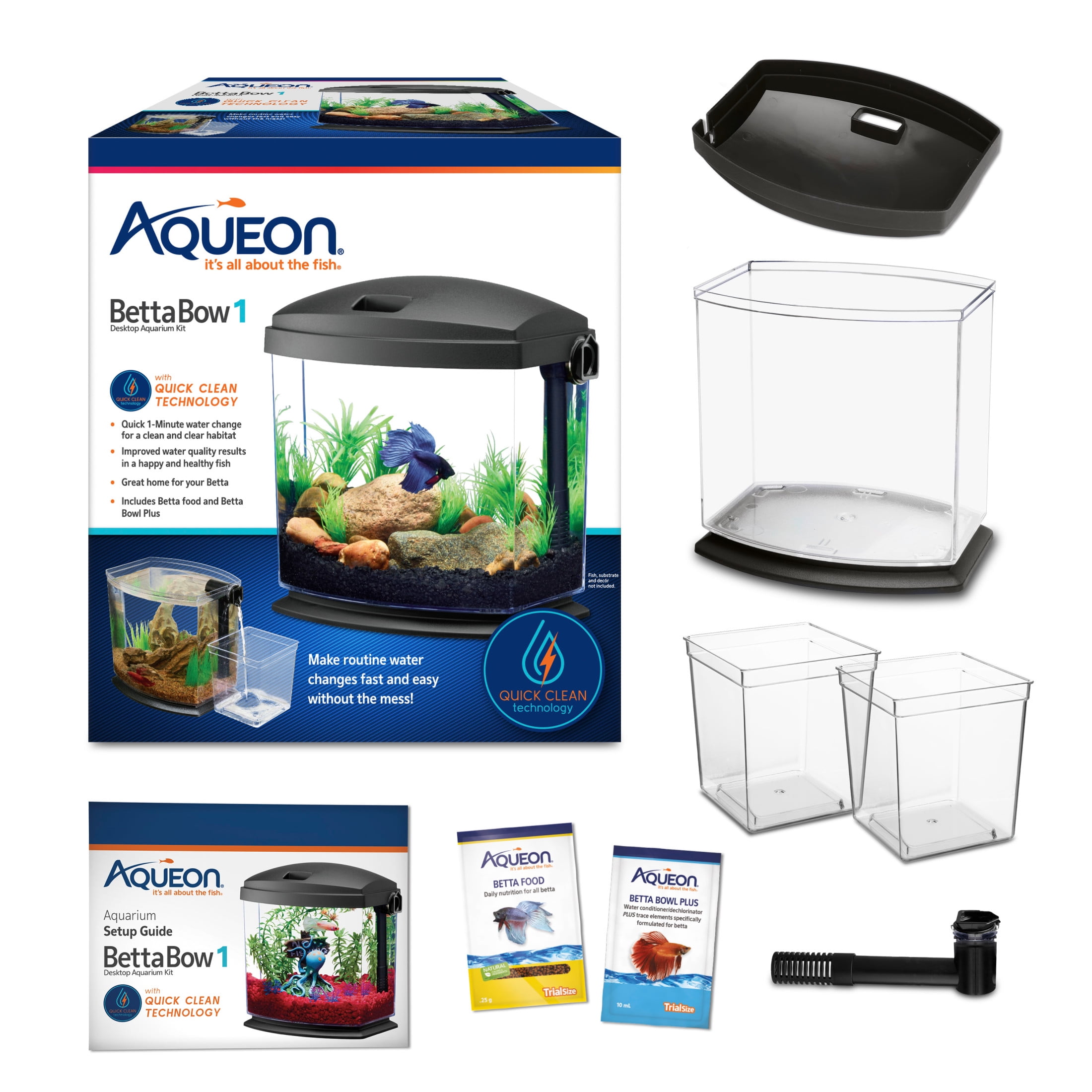 Aqueon BettaBow with Quick Clean Technology Aquarium Kit Black Black 1 Gallon