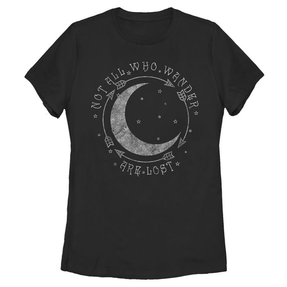 Women's Lost Gods Crescent Moon Not All Who Wander Are Lost Graphic T-Shirt