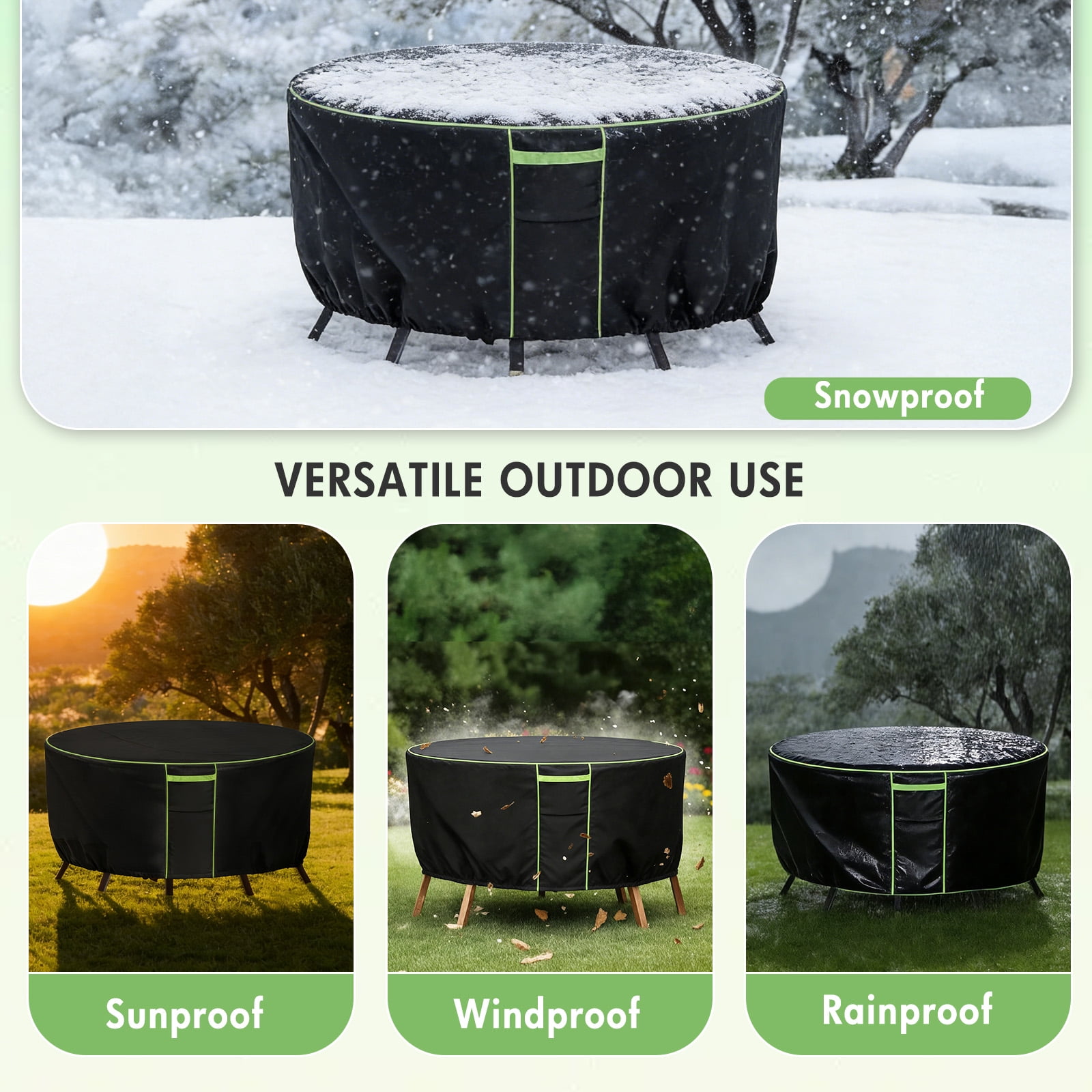 Round Patio Furniture Covers, 84" Dia Outdoor Furniture Covers, Waterproof Outdoor Table Cover, Fire Pit Cover, 420D Cover for Outdoor Furniture Set, Black