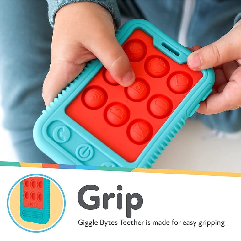 Nuby Giggle Bytes Sensory Popper Teething Toy, Coral/Aqua photo 2