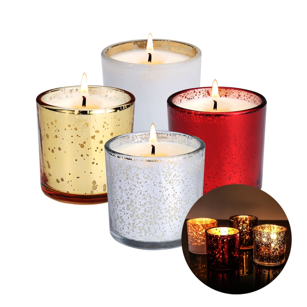 LANGRIA Set of 4 Scented Candles in Glass Made of Organic 100% Soy Wax with 2.4 inches Diameter and Burning Time 25-30 Hours, for Aromatherapy - Lotus/Rose/Lilac/Ocean Fragrances Gift Set