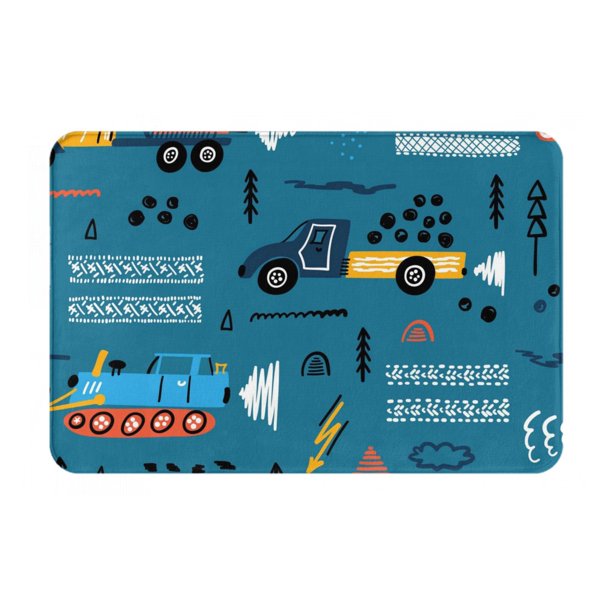 Balery Construction Trucks Felpudo de franela, resistente a las manchas y a la decoloración, para uso interior y exterior, fácil de limpiar, 40 x 60 cm