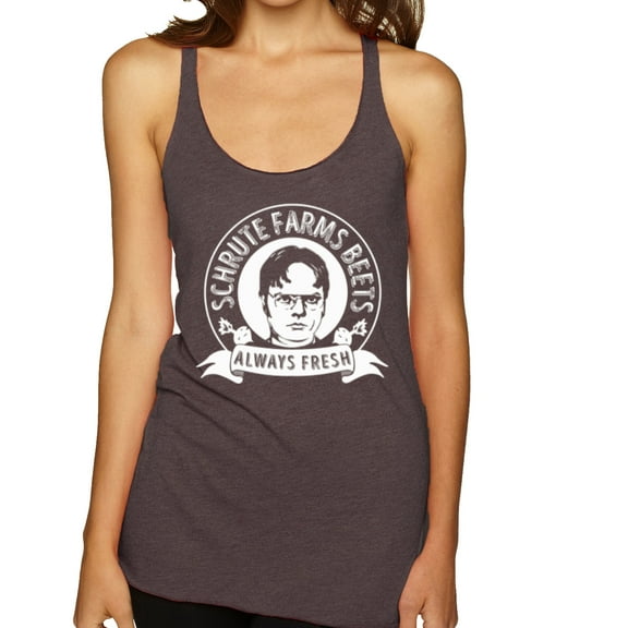 Wild Bobby, Office Schrute Farms Beets Always Fresh, Pop Culture, Women Tri-Blend Racerback Tank Top, Brown, Small