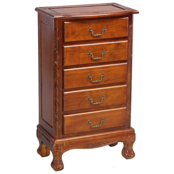 International Caravan Carved Wood Five Drawer Jewelry Chest