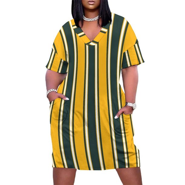 Camisetas de fútbol de Green Bay Wisconsin con rayas, pegatinas, vestido holgado con bolsillos, vestidos de fiesta, vestido de verano para mujer