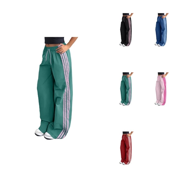 Wide Leg Baggy Track Pants, Women's Elastic Waisted Side Striped Sweatpants with Contrast Stripes, Loose Fit Slouchy Palazzo Trousers