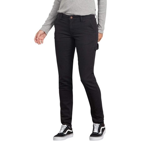 Dickies Women's Slim Straight Stretch Duck Carpenter Pant, Rinsed Black, 10