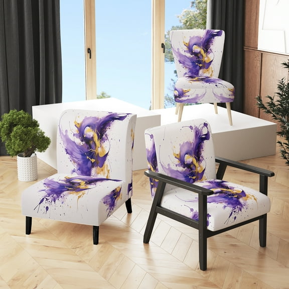Designart "Purple and Gold Splash" Upholstered Fractals Accent Chair and Modern & Contemporary Arm Chair - Multiple Color & Pattern