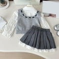 thumbnail image 6 of XAOWF Child Girls Casual 3PC Sets Knitted Vest Turndown Collar Shirt Half Length Pleated Skirt School Style Outfits Stylish Leisure Clothes Outfits 3-4 Years, 6 of 7