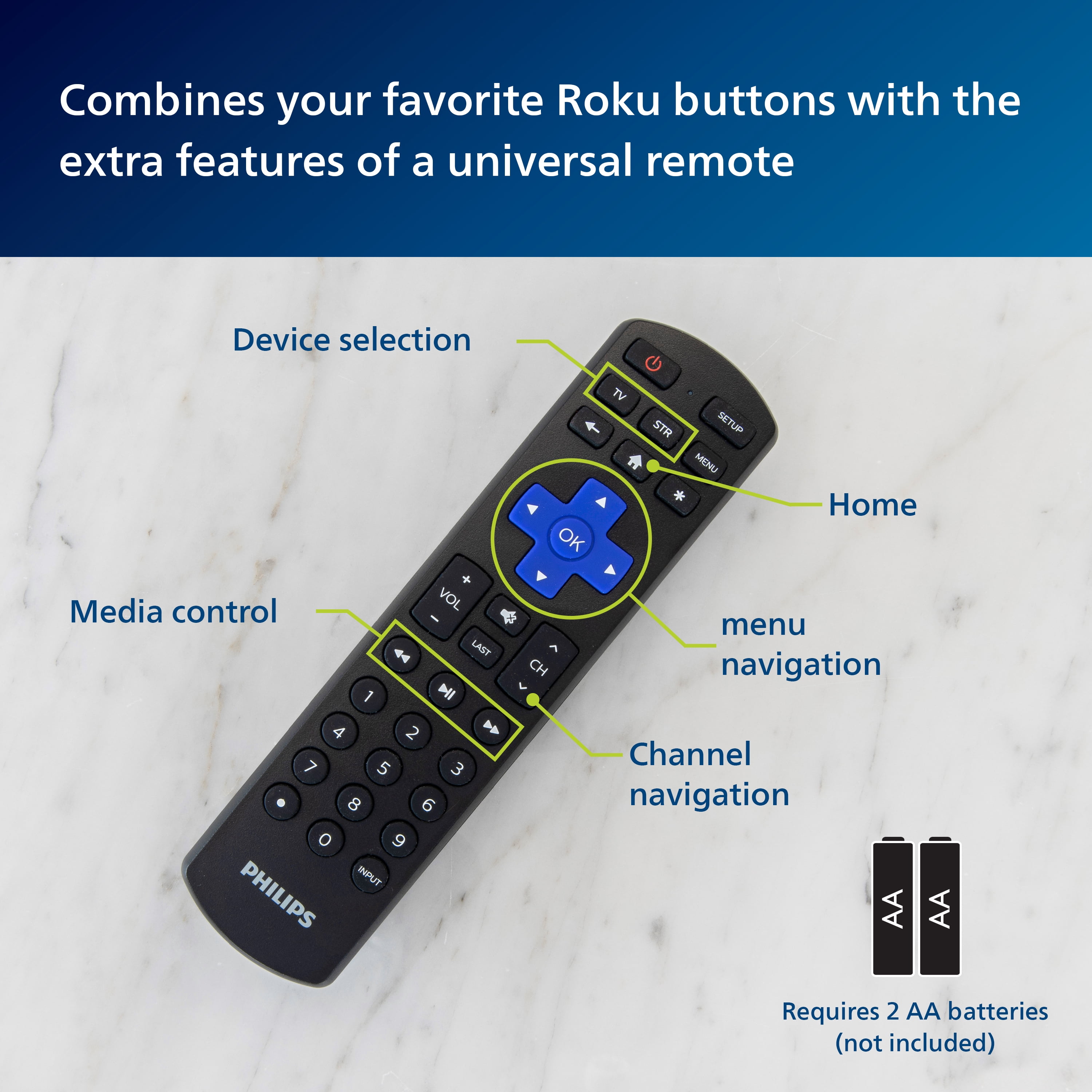 Philips Roku TV Replacement Universal TV Remote Control in Black, SRP6320R/27
