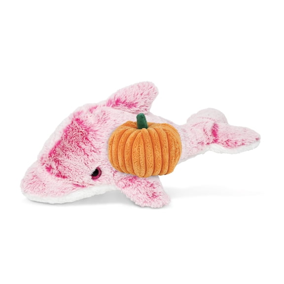 DolliBu Super Soft Pink Dolphin Stuffed Animal with Pumpkin Plush Decor - Pumpkin Plush Ocean Animal for Fall, Halloween and Thanksgiving, Pumpkin Plush Toy for Baby, Kids, Adults - 14 Inches