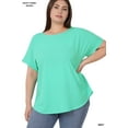 thumbnail image 2 of Zenana Plus Size Round Neck Heavy Woven Boat Neck Rolled Short Sleeve Blouse Top, 2 of 2